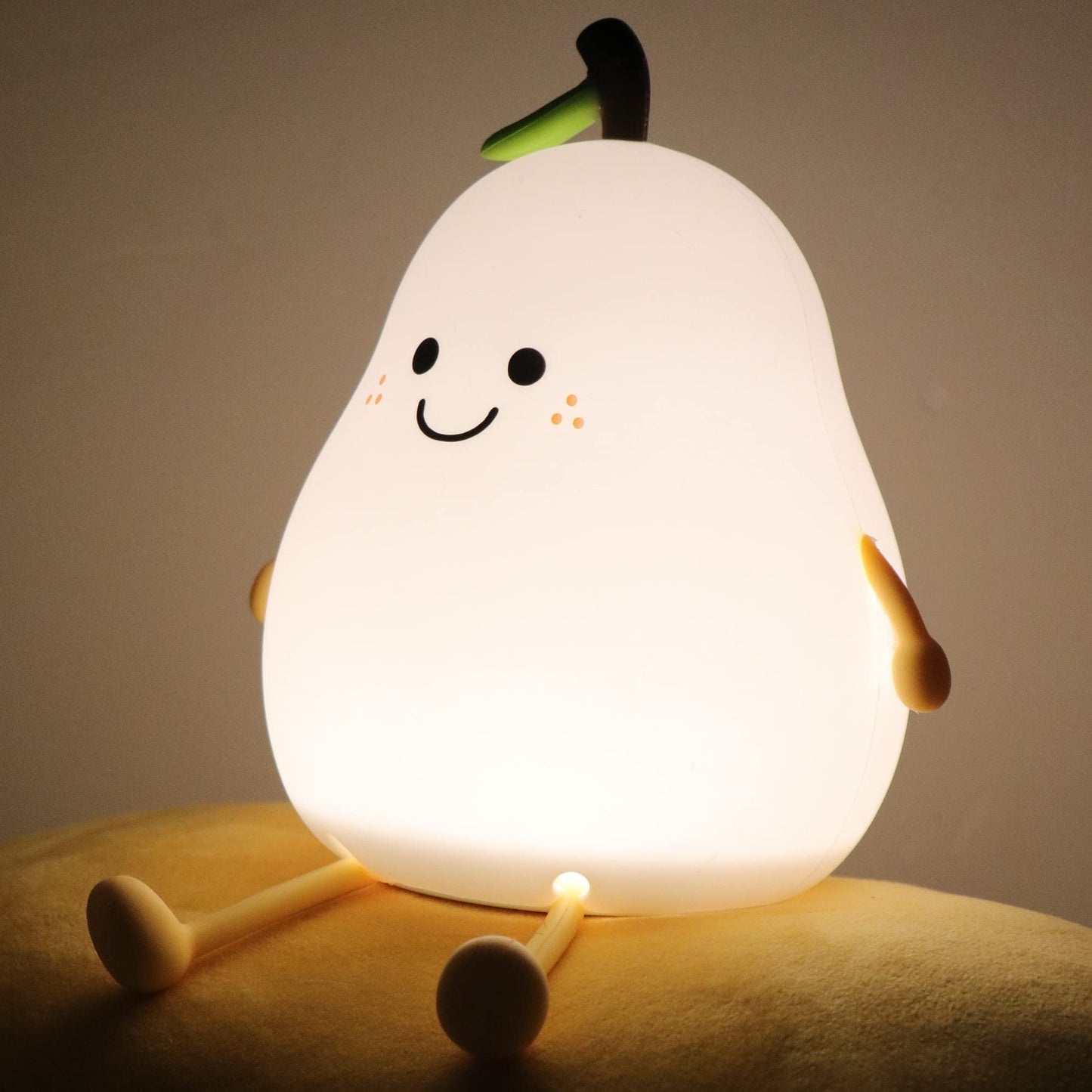 Cute Pear Night Light for Kids Bedroom,7 Colors LED Rechargeable Pear Lamp