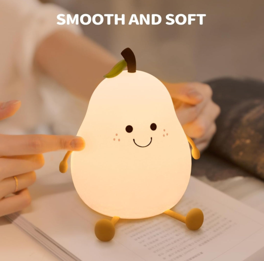 Cute Pear Night Light for Kids Bedroom,7 Colors LED Rechargeable Pear Lamp