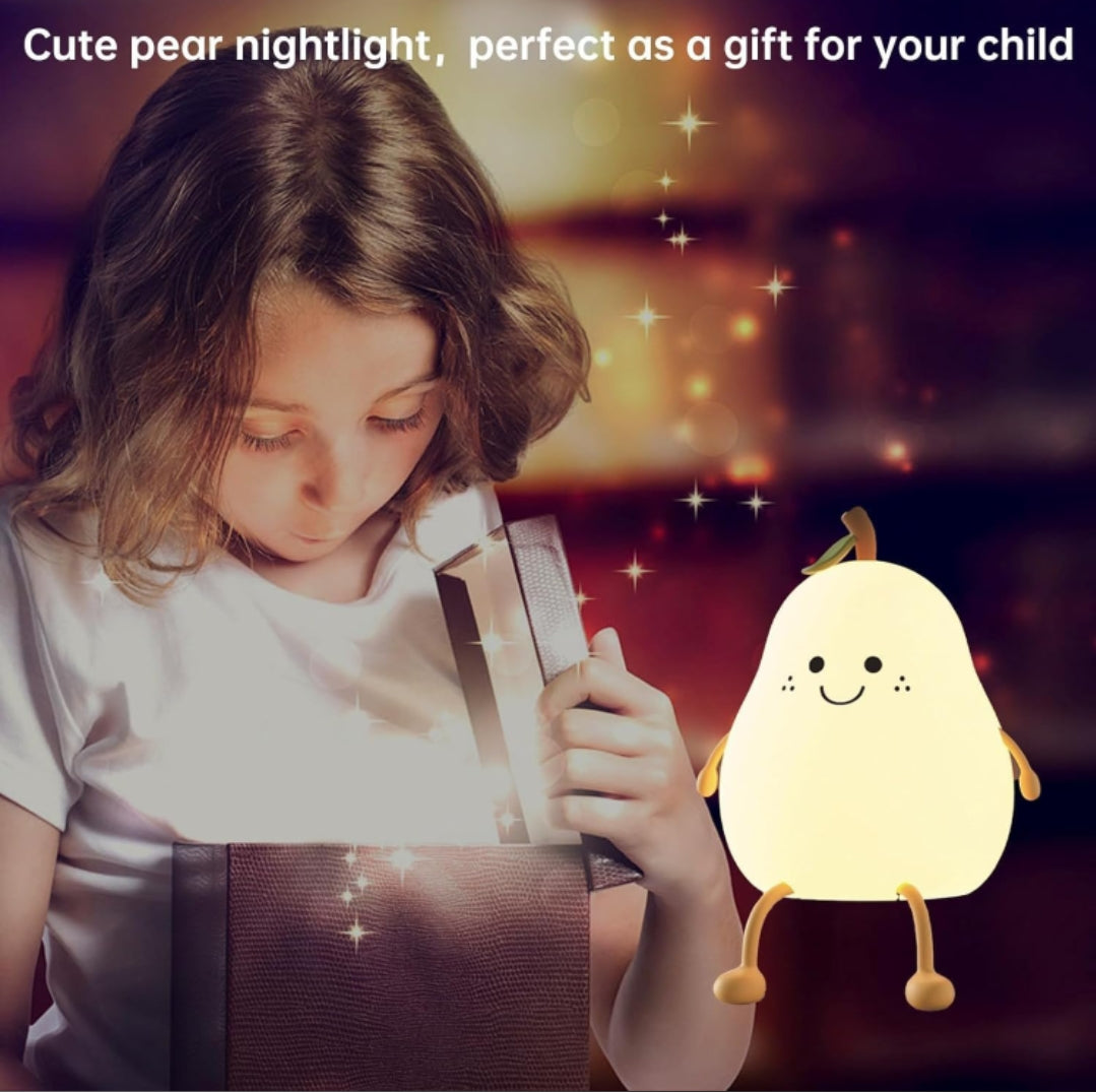 Cute Pear Night Light for Kids Bedroom,7 Colors LED Rechargeable Pear Lamp