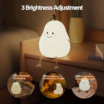 Cute Pear Night Light for Kids Bedroom,7 Colors LED Rechargeable Pear Lamp